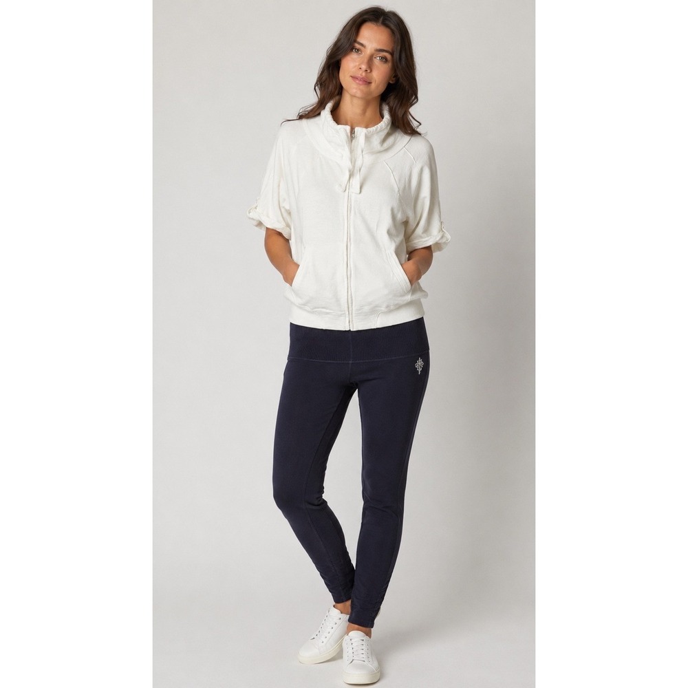 Gap Fit Full Zip Sweatshirt Women XS White Short Sleeve Funnel Neck‎ Athleisure